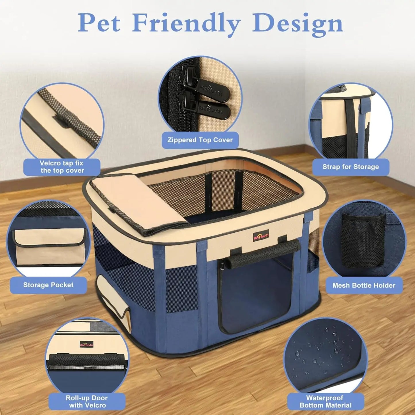 Foldable Pet Playpen, Portable Dog Kennel Tent for Indoor or Outdoor Use with Carrying Case