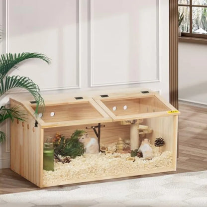 Wooden Hamster Cage Large Hamster Habitats Enclosure with Acrylic Window and Openable Top 32" L x 16" W x 16" H Small Animal Ca