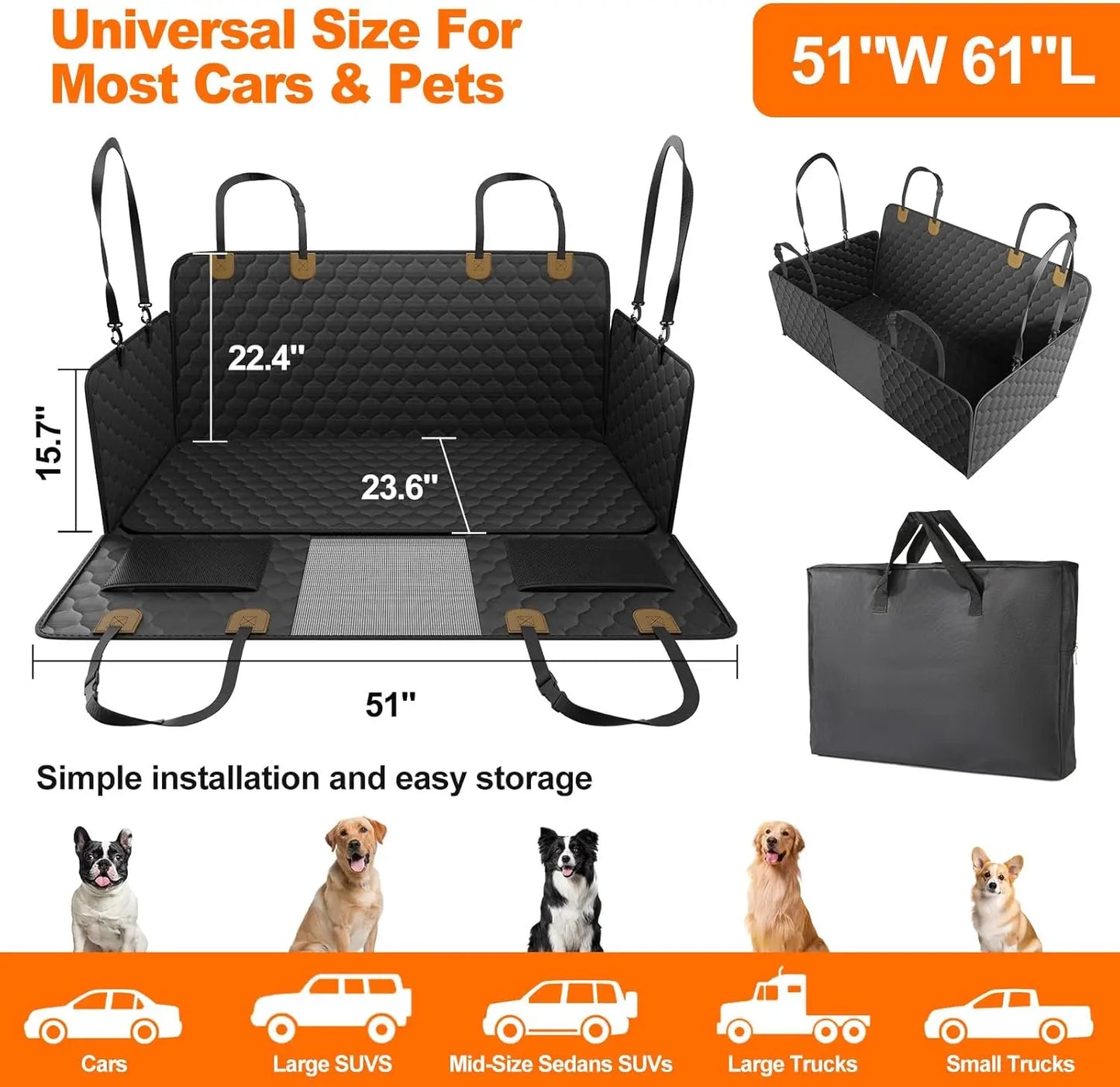Waterproof Pet Travel Accessories Foldable Dog Car Seat  Safety Hammock Trunk Mat Car Rear Back Seat Protector