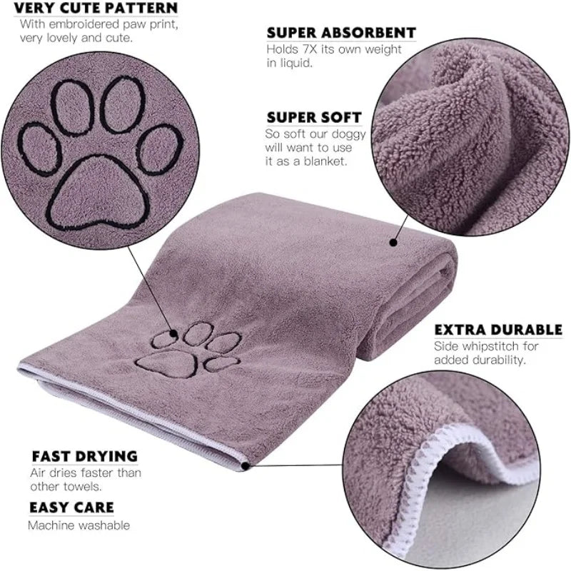 75×35cm Premium Microfiber Dog Bath Towel - Purple Super Absorbent Pet Towel, Holds 7x Its Weight in Liquid, Ultra Soft & Warm