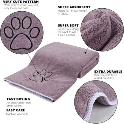 75×35cm Premium Microfiber Dog Bath Towel - Purple Super Absorbent Pet Towel, Holds 7x Its Weight in Liquid, Ultra Soft & Warm