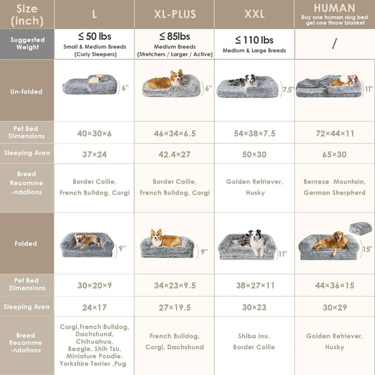 Foldable Human Dog Bed, 72x44x11 Orthopedic Memory Foam Pet Couch for Adults with Waterproof Cover & Non-Slip Bottom