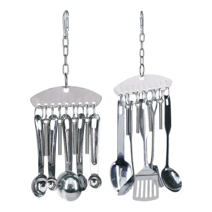 Parrot Stainless Steel spoon Toy Bird Parrots Gnawing Scoops Climbing Toys Pets Bird Cage Accessories Hanging Spoon Ring Toy