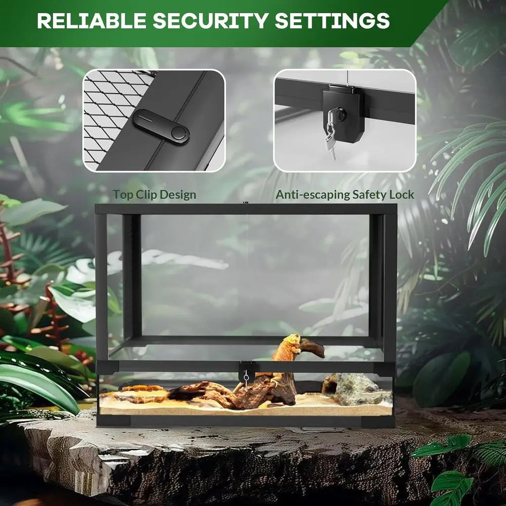 24x18x18 Inch Tempered Glass Reptile Enclosure - Escape-Proof, Ideal for Desert or Rainforest Habitats, Easy Setup with Ventilat