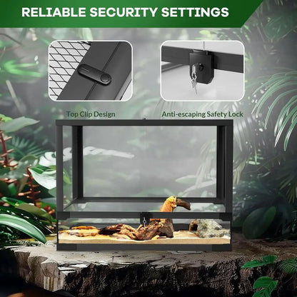 24x18x18 Inch Tempered Glass Reptile Enclosure - Escape-Proof, Ideal for Desert or Rainforest Habitats, Easy Setup with Ventilat