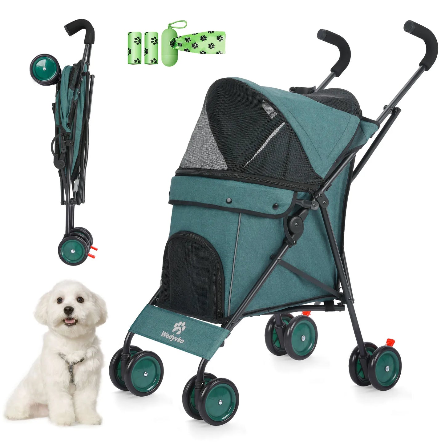 Pet Dog Stroller 4 Wheels Puppy Stroller Rotate with Brakes