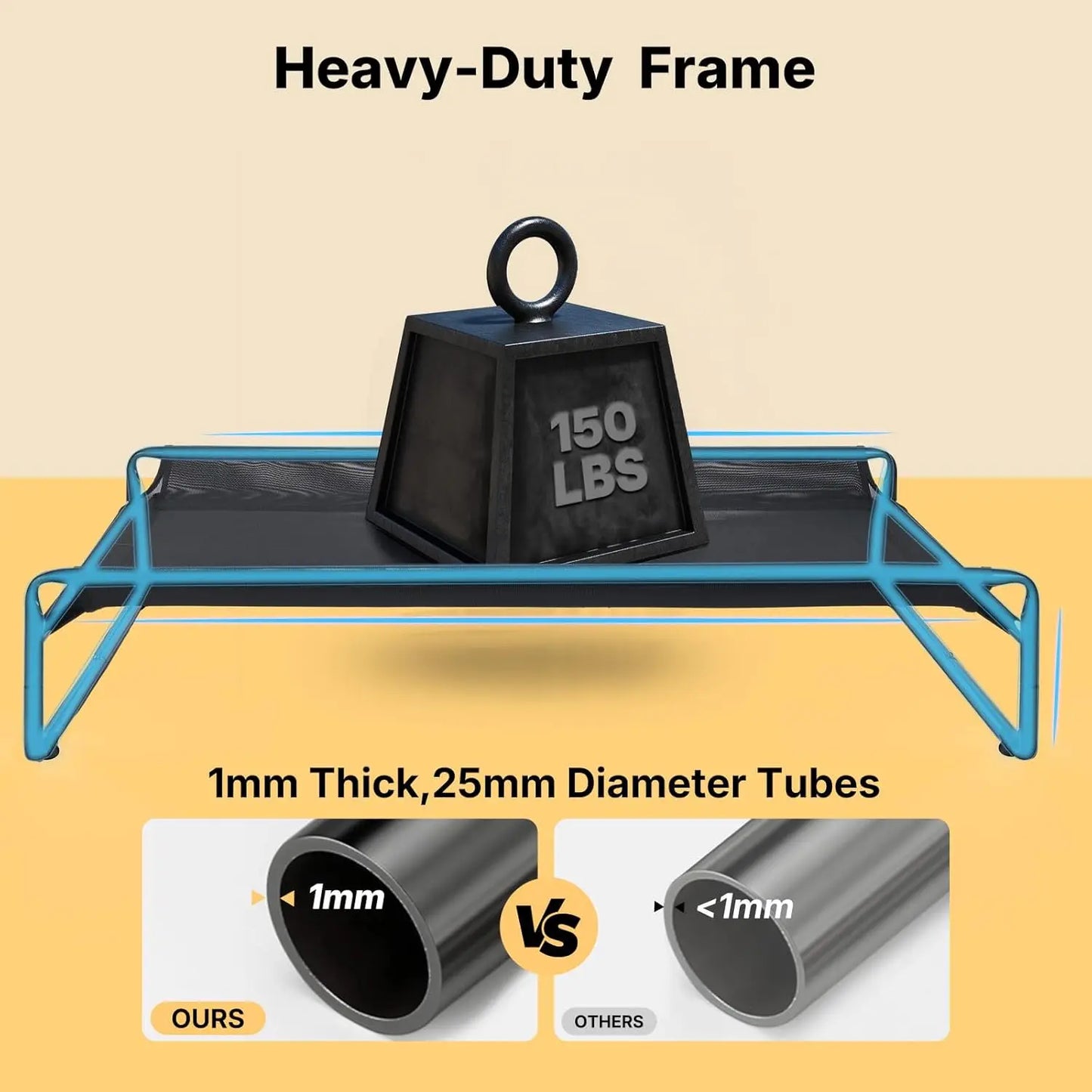 Elevated Cooling Dog Bed for Large Breeds, Portable Pet Cot with Breathable Mesh and Non-Slip Feet, Black