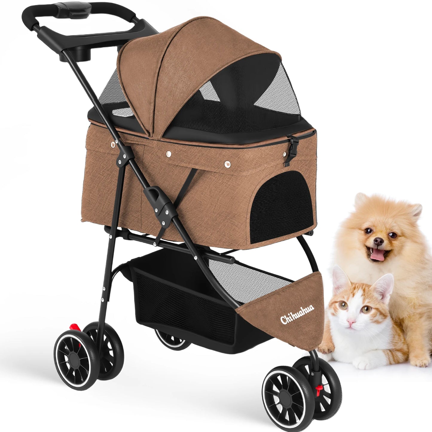 Pet Stroller For Small Dogs & Cats; Travel Portable Stroller, Foldable