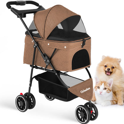 Pet Stroller For Small Dogs & Cats; Travel Portable Stroller, Foldable