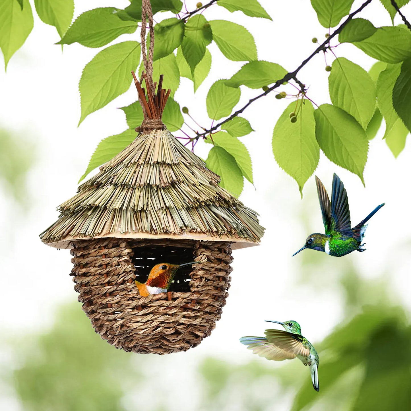 Charming Decorative Hummingbird House, Sturdy Grass Bird Huts