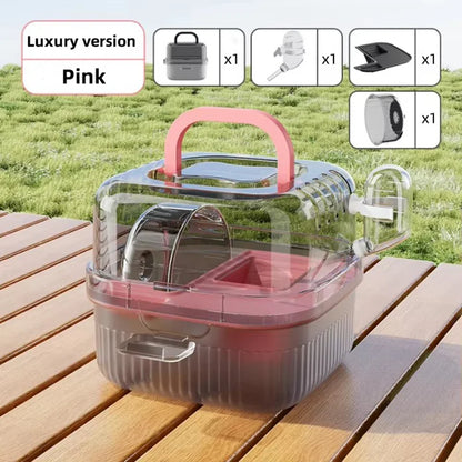 Portable Hamster Cage Chinchilla Outdoor Carrier Cage Clear Large Flip Cover with Water Bottle Pet Breeding Box guinea pig