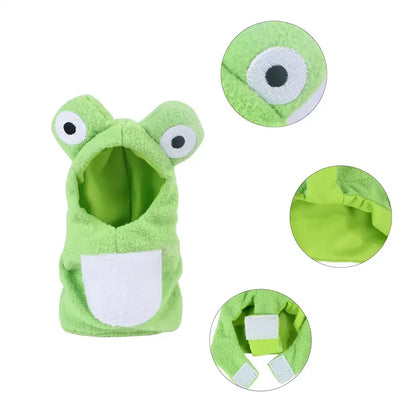 Creative Frog Shaped Birds Clothes Plush Flying Suit Parrots Costume Cosplay Outfit Winter Warm Hat Hooded Pet Bird Accessories