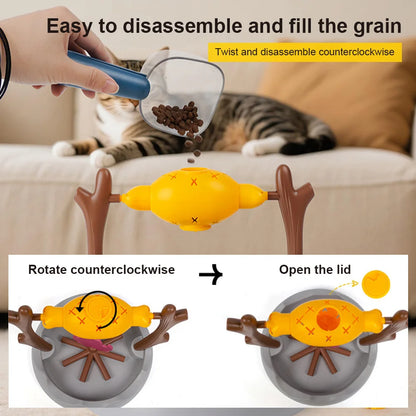 Cats Slow Feeding Snack Bowl 360° Rotating Grilled Fish Spinning Toy, Roasted Chicken Leg Pet Toy for Pet