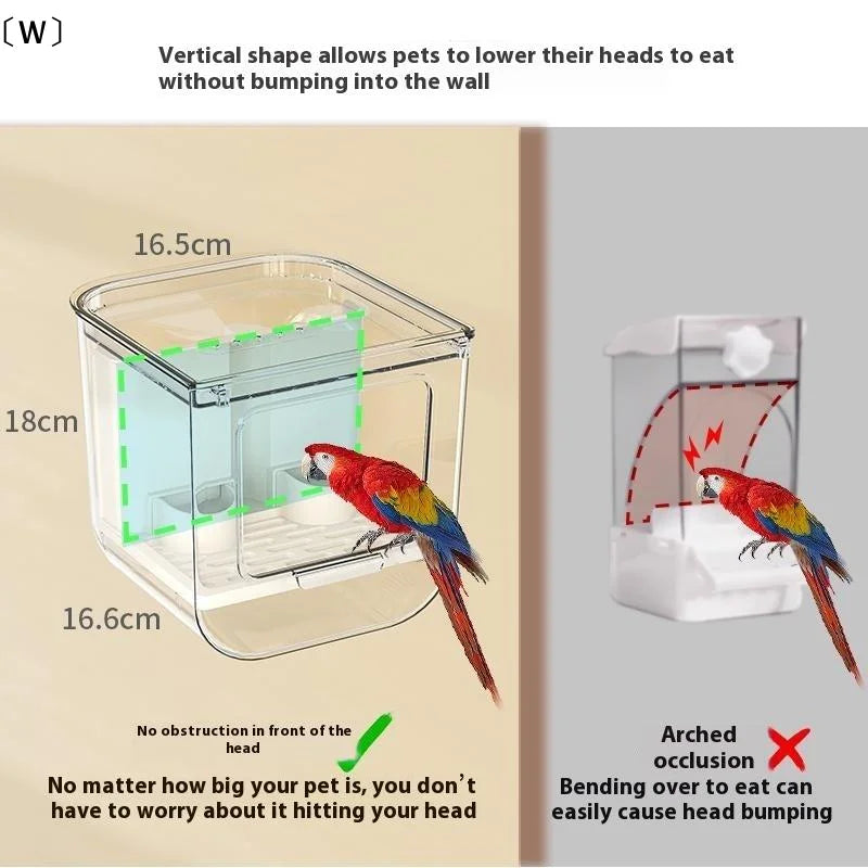 Double Slot Automatic Bird Feeder Large Capacity Splash Proof Hanging Cage Transparent Food Dispenser