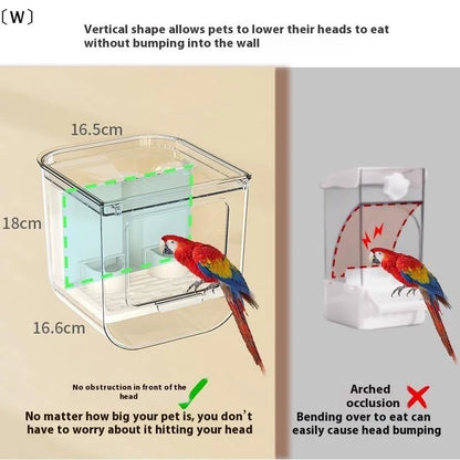 Double Slot Automatic Bird Feeder Large Capacity Splash Proof Hanging Cage Transparent Food Dispenser