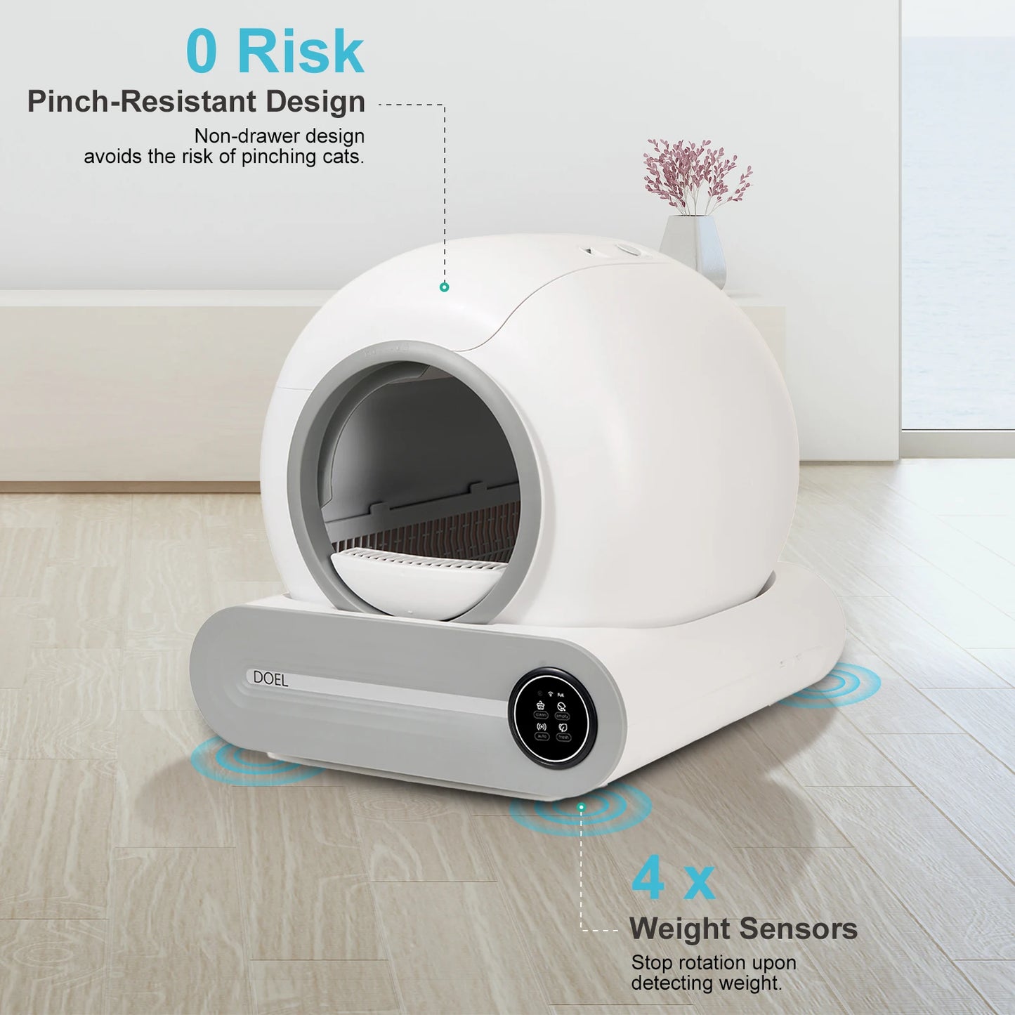 Self Cleaning Cat Litter Box, 65L Automatic Cat Litter Box w/ Trash Bag & Litter Mat; Smart Cat Toilet App Control 2.4G WiFi