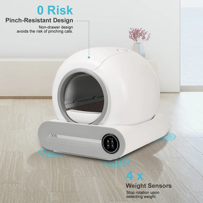Self Cleaning Cat Litter Box, 65L Automatic Cat Litter Box w/ Trash Bag & Litter Mat; Smart Cat Toilet App Control 2.4G WiFi