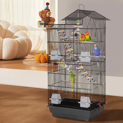 39-Inch Parrot Cage with Play Top, Rolling Stand & Easy-Clean Tray for Small Birds