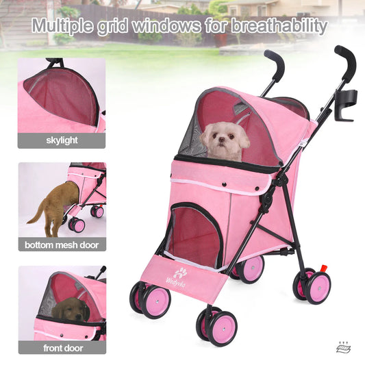 Pet Dog Stroller 4 Wheels Puppy Stroller Rotate with Brakes