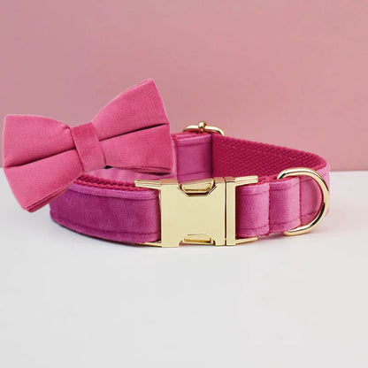 Velvet Collar Free Engrave Dog Collar  & Leash - different types