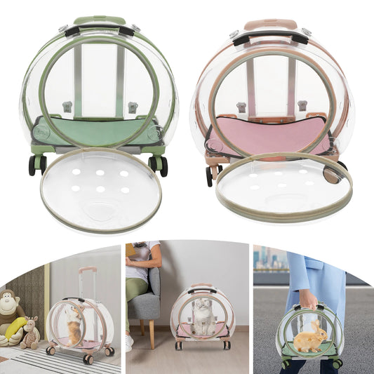 Pink/Green Breathable Cat Carrier with 4 Rolling Wheels 16 x 10.5 x 18 inches for Cats Weighing Within 20 lbs