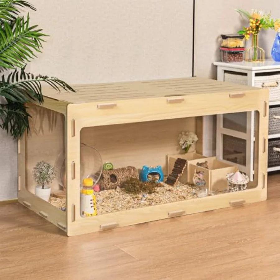 Wooden Hamster Cage Chewproof Bigger World - 32 Large Hamster Cages and Habitats with Openable Top and 3 Side Acrylic Sheets Id