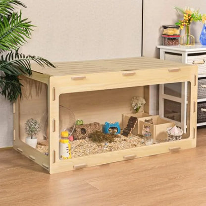 Wooden Hamster Cage Chewproof Bigger World - 32 Large Hamster Cages and Habitats with Openable Top and 3 Side Acrylic Sheets Id