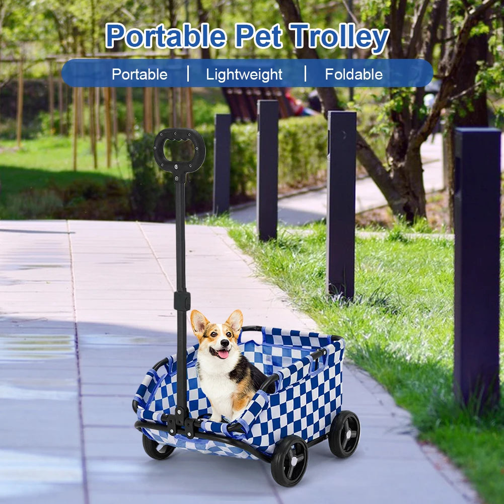 Folding Travel Pet Cart 4 Wheels Rolling Cat Carrier Pet Carriage Lightweight Folding Trolley for Travelling Shopping Walking