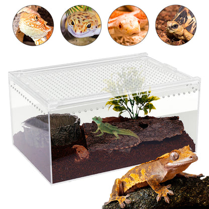 Clear Acrylic Reptile Feeding Box,Rectangular Reptile Pet Breeding Cage 30*20*15cm for Horned Frogs,Scorpions