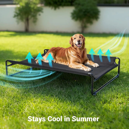 Elevated Cooling Dog Bed for Large Breeds, Portable Pet Cot with Breathable Mesh and Non-Slip Feet, Black