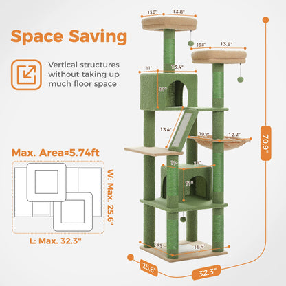 Sturdy Multi-Level Cat Tree Tower with Natural Sisal Scratching Posts, includes Large Top Perch and Fun Dangling Ball
