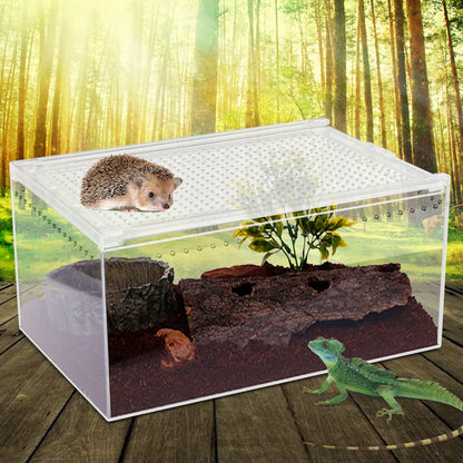 Clear Acrylic Reptile Feeding Box,Rectangular Reptile Pet Breeding Cage 30*20*15cm for Horned Frogs,Scorpions