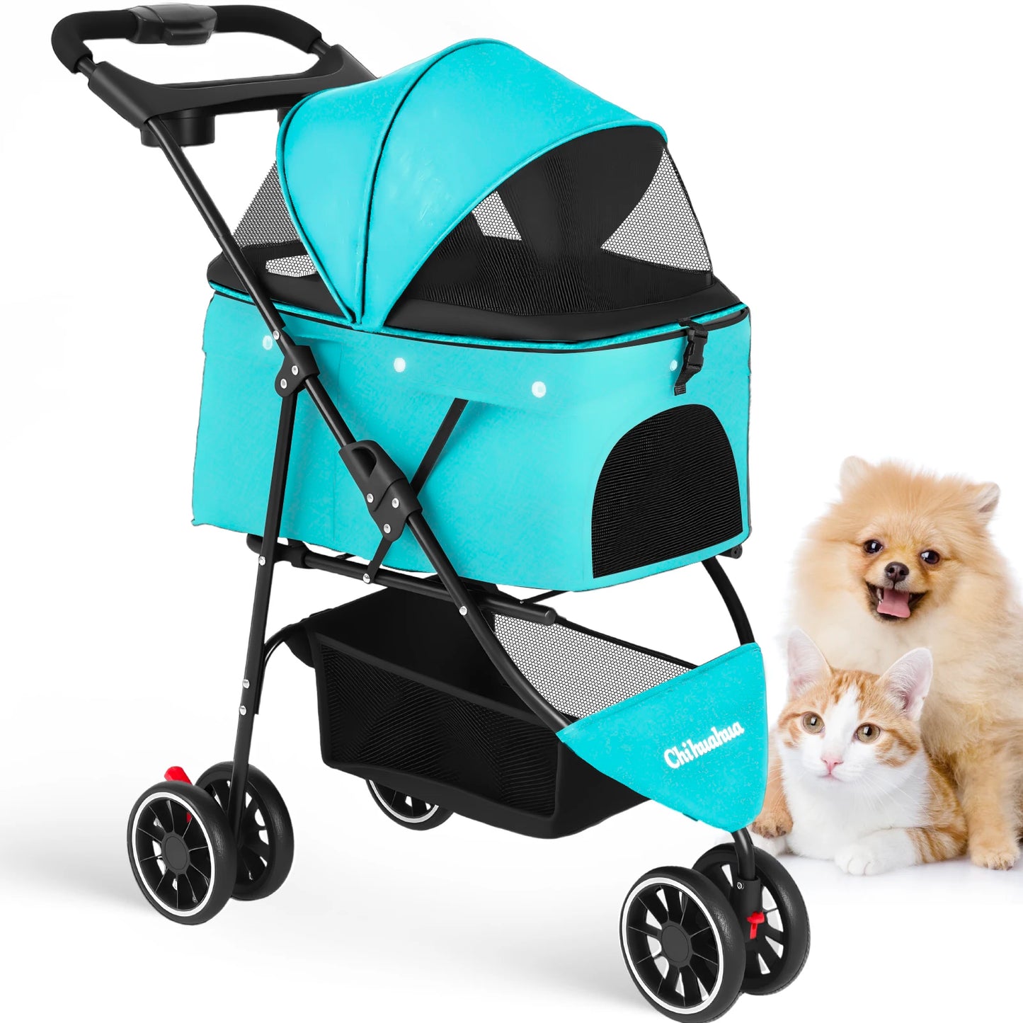 Pet Stroller For Small Dogs & Cats; Travel Portable Stroller, Foldable