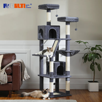 Sturdy Multi-Level Cat Tree Tower with Natural Sisal Scratching Posts, includes Large Top Perch and Fun Dangling Ball