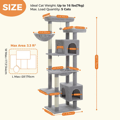 Sturdy Multi-Level Cat Tree Tower with Natural Sisal Scratching Posts, includes Large Top Perch and Fun Dangling Ball