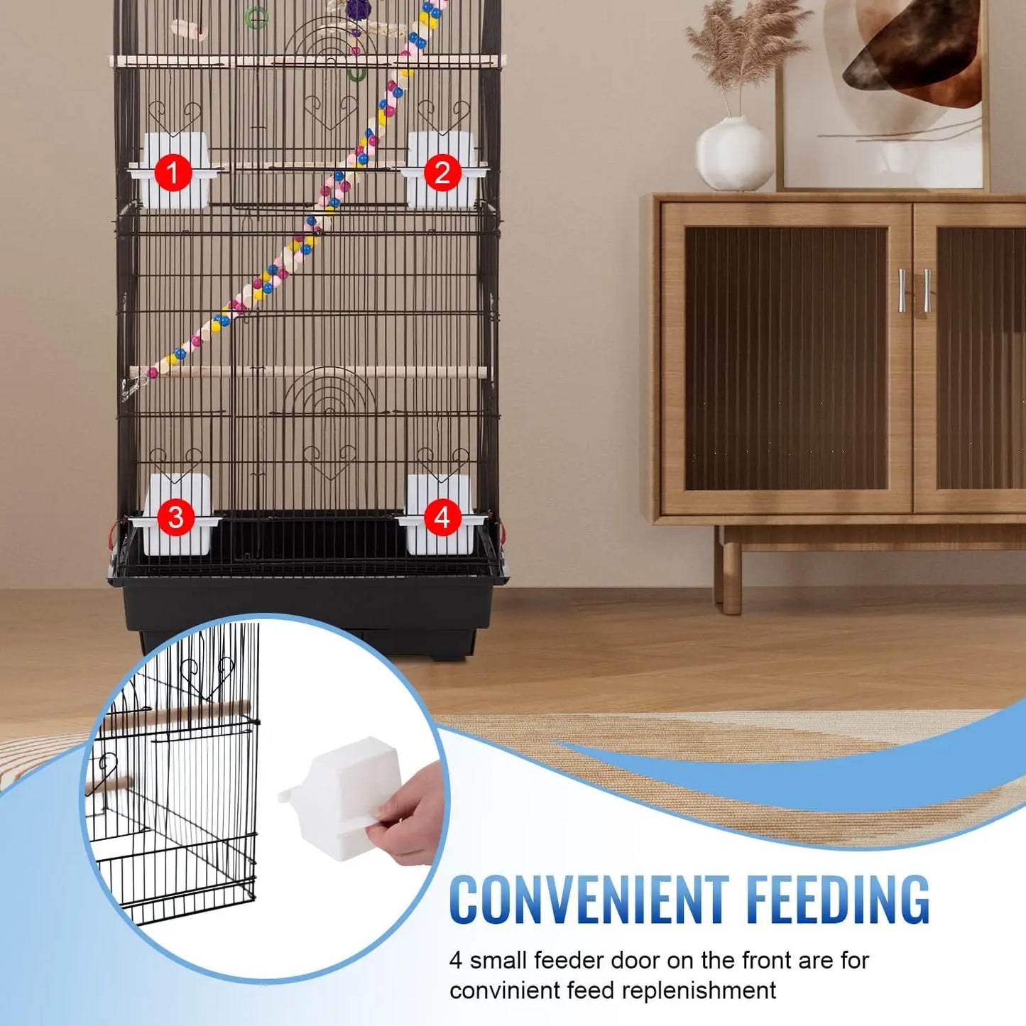 39-Inch Parrot Cage with Play Top, Rolling Stand & Easy-Clean Tray for Small Birds