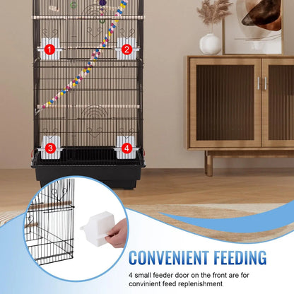 39-Inch Parrot Cage with Play Top, Rolling Stand & Easy-Clean Tray for Small Birds