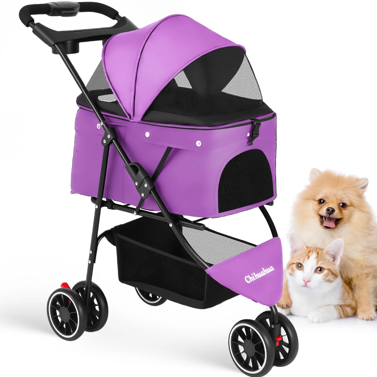 Pet Stroller For Small Dogs & Cats; Travel Portable Stroller, Foldable
