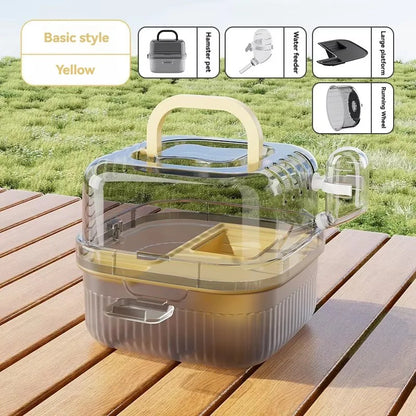 Portable Hamster Cage Chinchilla Outdoor Carrier Cage Clear Large Flip Cover with Water Bottle Pet Breeding Box guinea pig