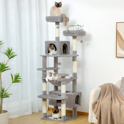Sturdy Multi-Level Cat Tree Tower with Natural Sisal Scratching Posts, includes Large Top Perch and Fun Dangling Ball