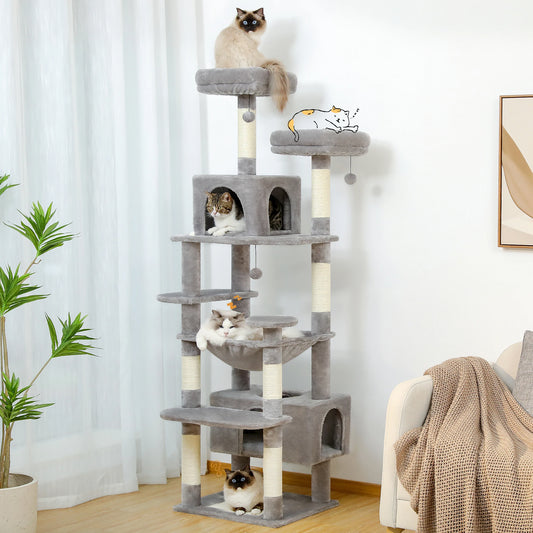 Sturdy Multi-Level Cat Tree Tower with Natural Sisal Scratching Posts, includes Large Top Perch and Fun Dangling Ball