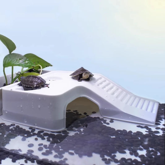 1PC Plastic Turtle Climbing Ramp with Multifunctional Sun Drying Platform Feeding & Hiding Shelter for Pet Fish Tank Box Turtles