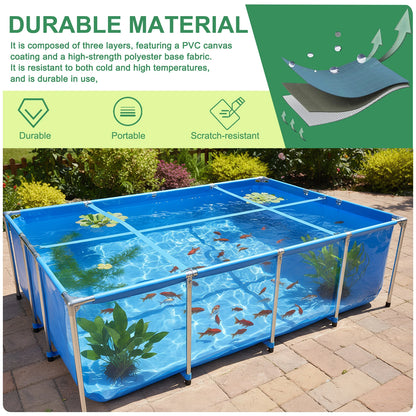 880Gallon PVC Canvas Fish Tank with Transparent Viewing Panel 400LBS Capacity with Drain Valve for Koi/Goldfish Breeding