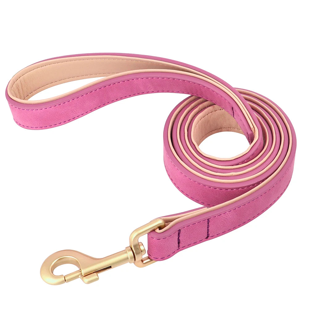 Soft Padded Dog Collar & Leash Set - Various Sizes and Colors