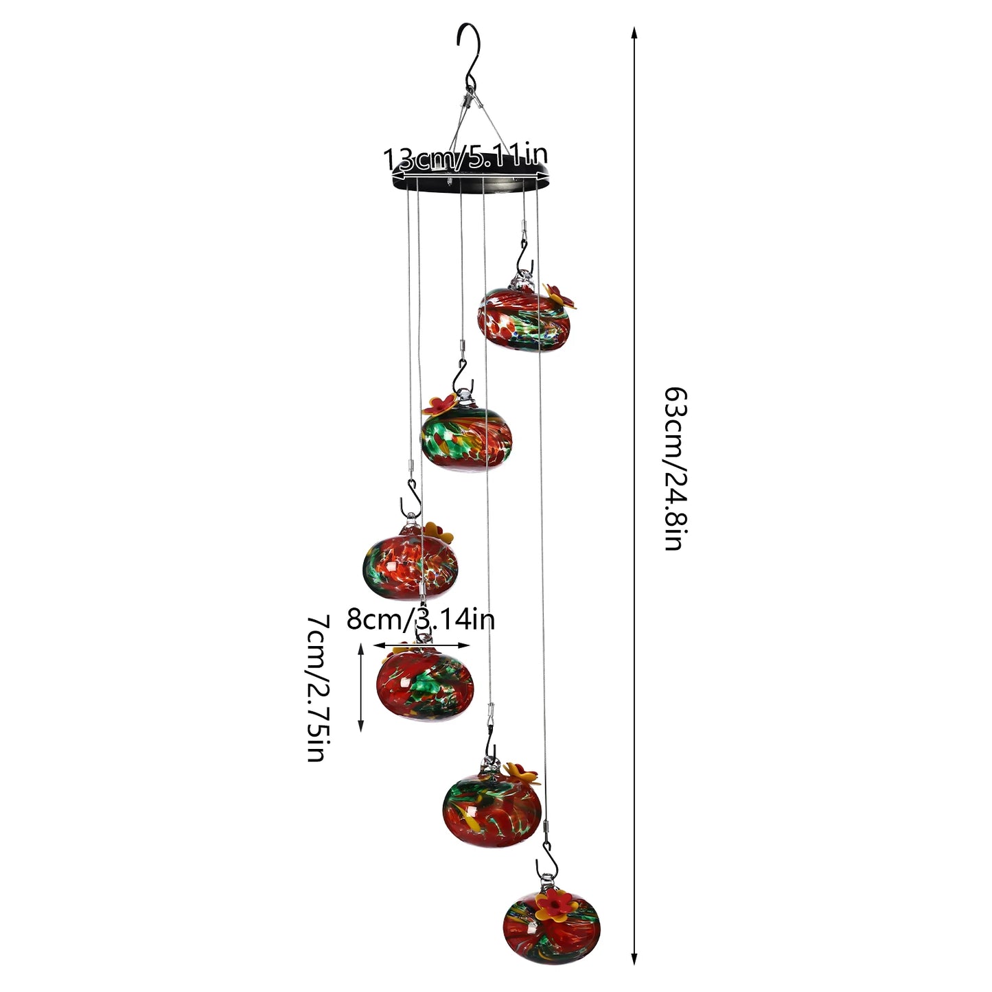 6 Glass Balls Hummingbird Feeder for Outdoor Hanging