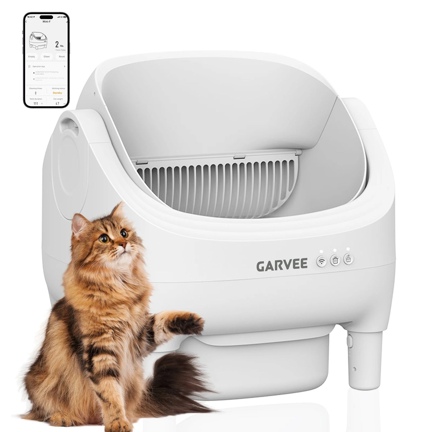 Self Cleaning Automatic Cat Litter Box, Odor-Free, Open-Top w/Large Waste Bin for Multiple Cats, Includes Trash Bags