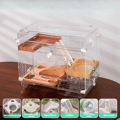 48cm Transparent Hamster Cage Acrylic Luxury Villa Spacious Habitat Breathable Home for Golden Hamster Supplies