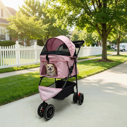 Pet Stroller For Small Dogs & Cats; Travel Portable Stroller, Foldable