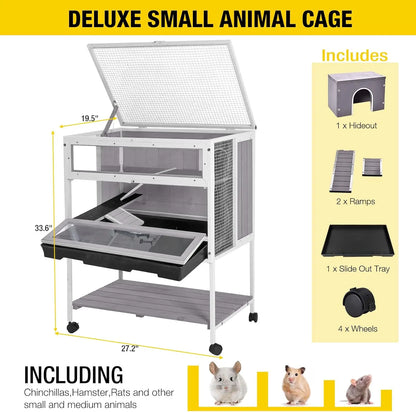 All-Around Metal Frame Small Animal Cage with Deep Tray and Wheels
