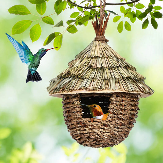 Charming Decorative Hummingbird House, Sturdy Grass Bird Huts